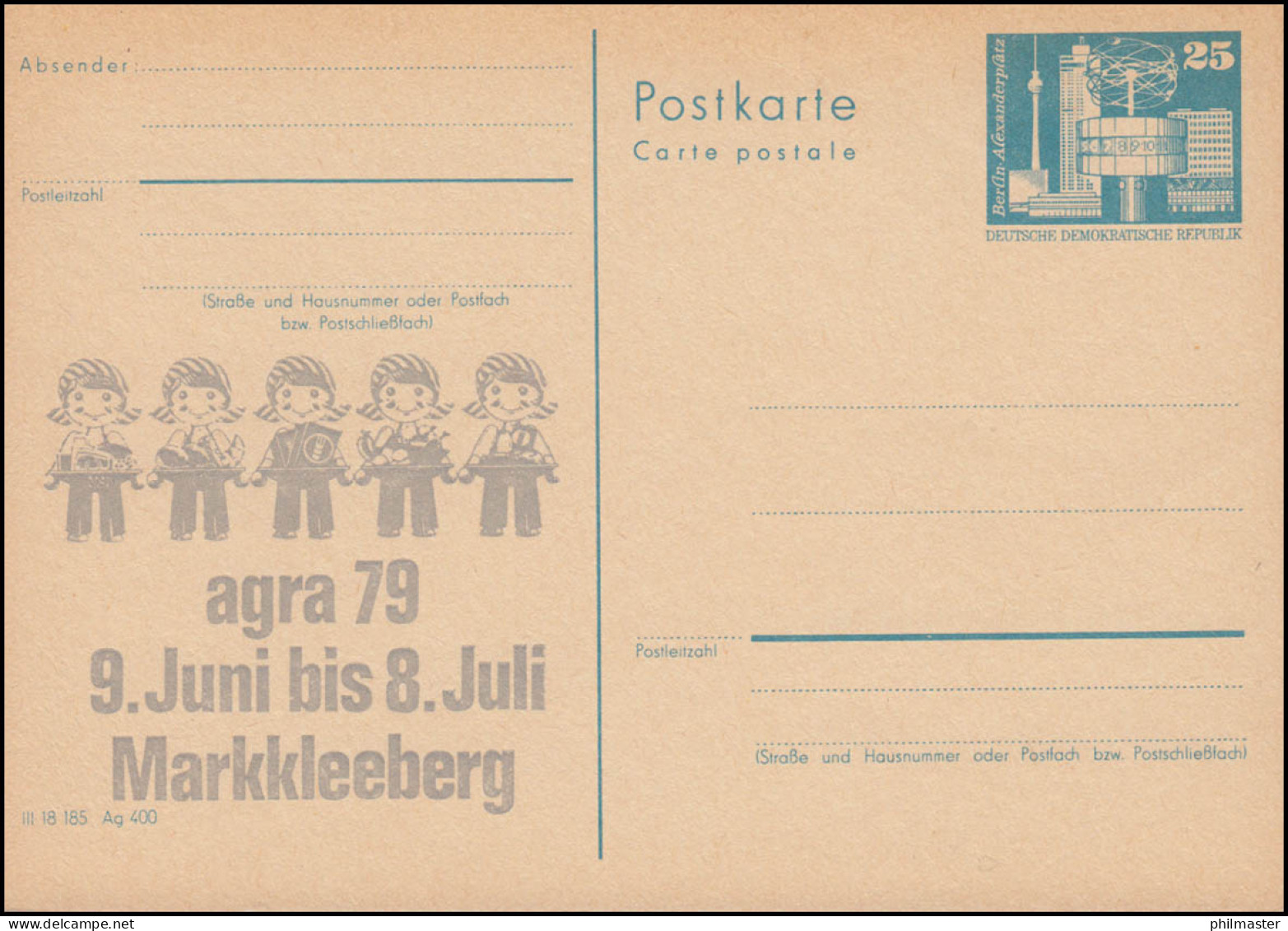 DDR P 80 Agra 79 Markkleeberg 1979, ** - Autres & Non Classés