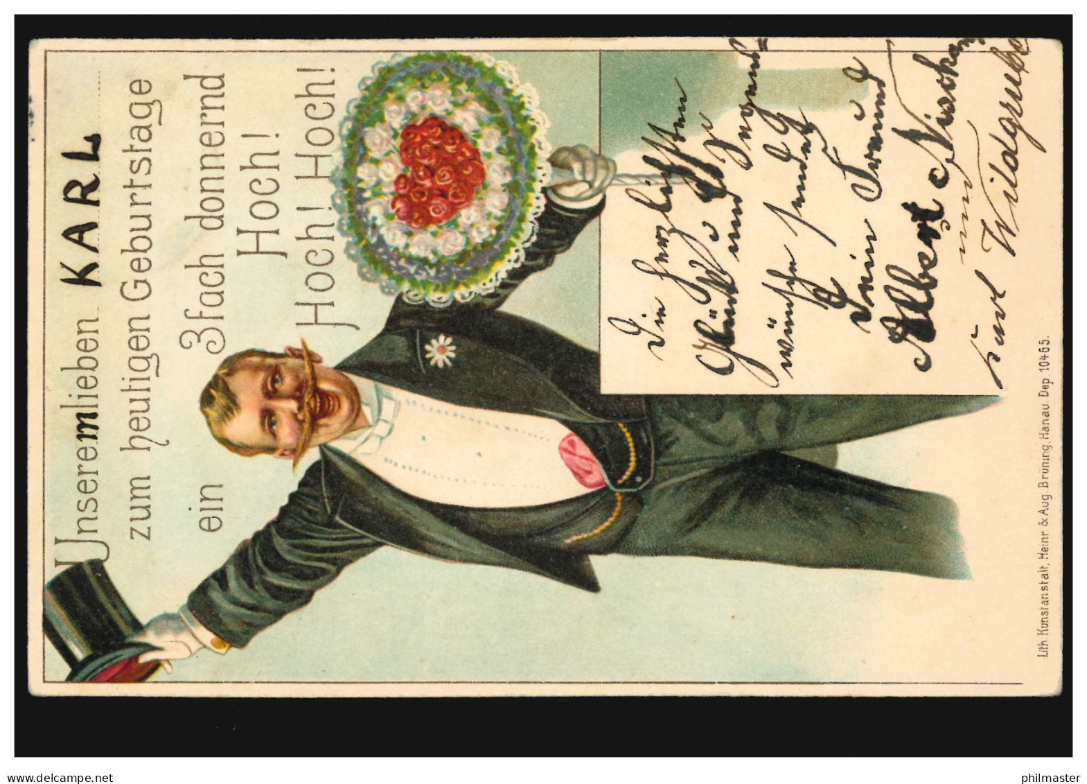 Ansichtskarte Vornamen: Karl, Mann Gratuliert Mit Blumen, BERLIN 39 - 10.9.1902 - Prénoms