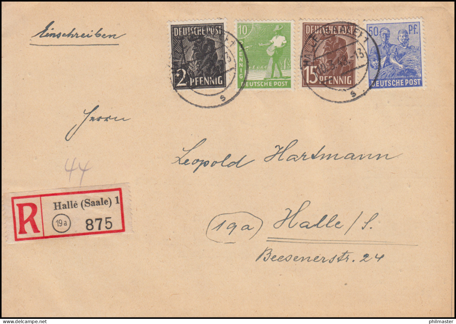 943+946+948+955 Kontrollrat II Auf Orts-R-Brief HALLE / SAALE 1 S 10.3.1948 - Sonstige & Ohne Zuordnung