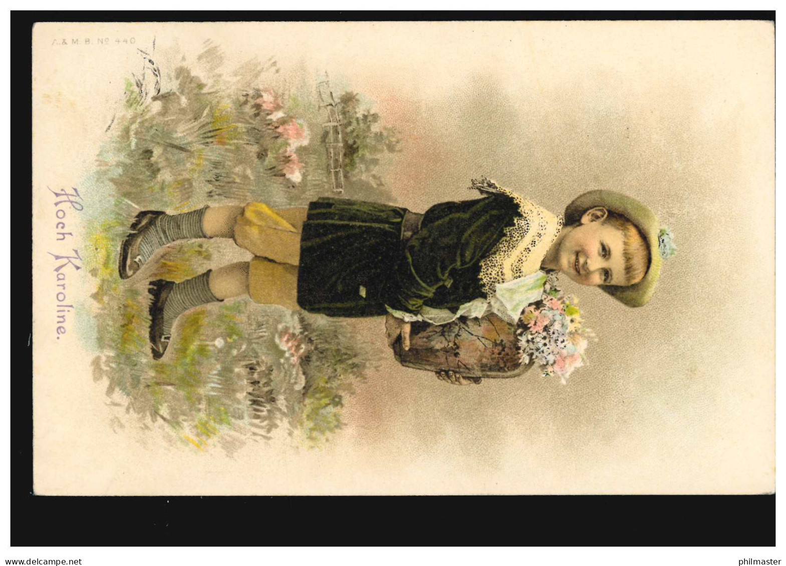 Ansichtskarte Vornamen: Hoch Karoline! Kind Mit Blumenvase, WIEN 1908 - Prénoms