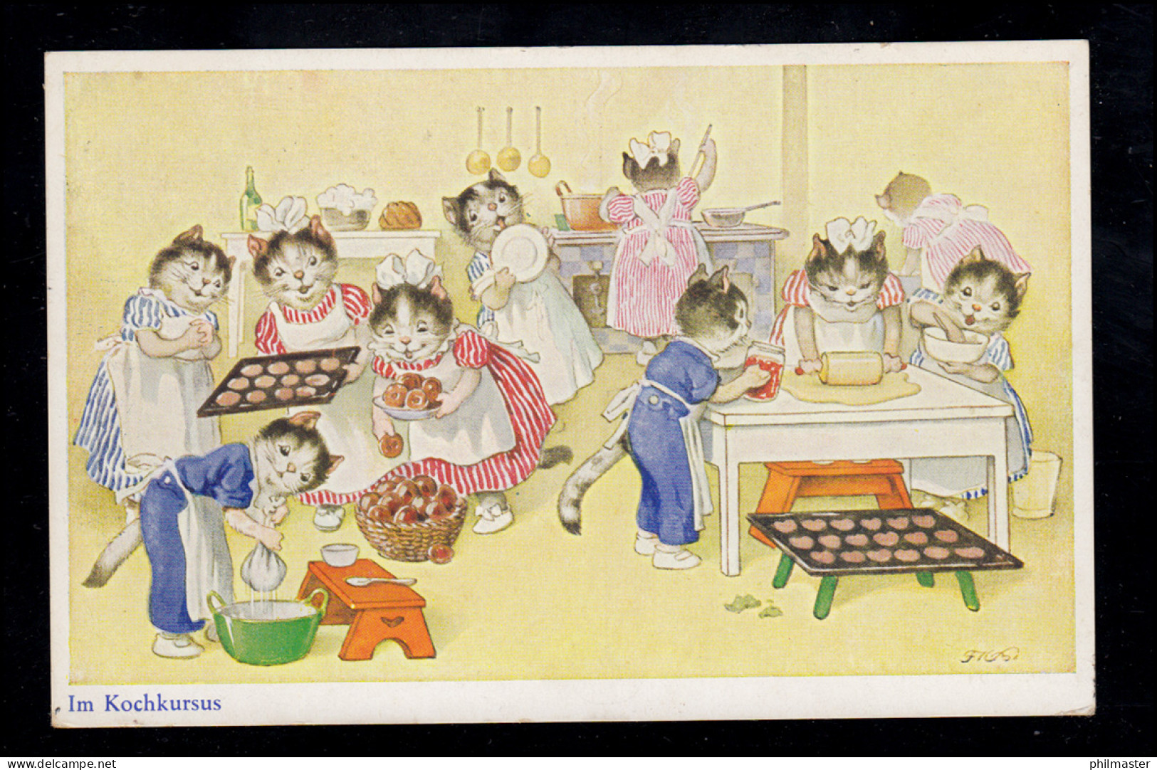 AK Vermenschlichte Tiere: Katzen - Im Kochkursus, DORTMUND Um 1938 - Chats