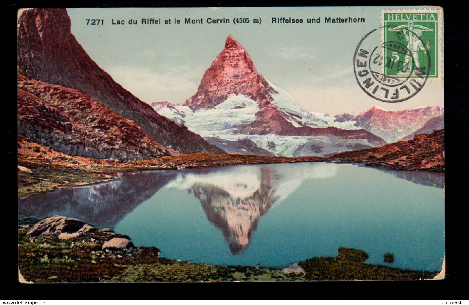 AK Schweiz: Riffelsee Und Matterhorn, WÜLFLINGEN 23.4.1912 - Autres & Non Classés