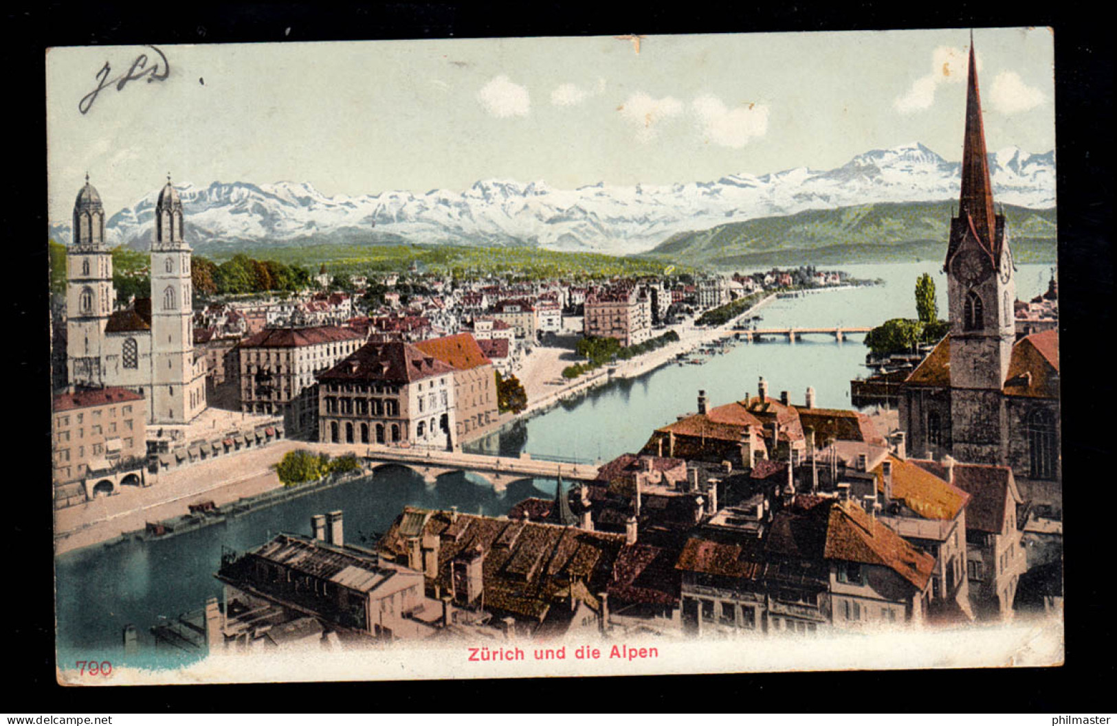 AK Schweiz: Zürich Und Die Alpen, ZÜRICH 9.4.1906 Nach ZUID-SCHARWOUDE 11.4.06 - Autres & Non Classés