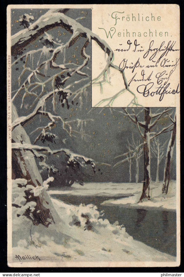 AK Weihnachten: Winterlandschaft Mit Eichen Und Fluss, AURICH 23.12.1905 - Sonstige & Ohne Zuordnung
