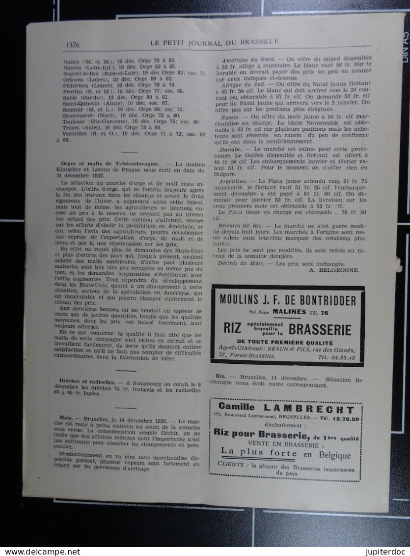 Le Petit Journal Du Brasseur N° 1704 De 1932 Pages 1350 à 1376 Brasserie Belgique Bières Publicité Matériel Brassage - 1900 - 1949