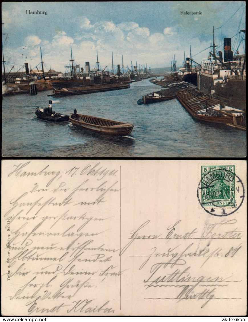 Ansichtskarte Hamburg Hafen Dampfer Steamer 1911 - Andere & Zonder Classificatie