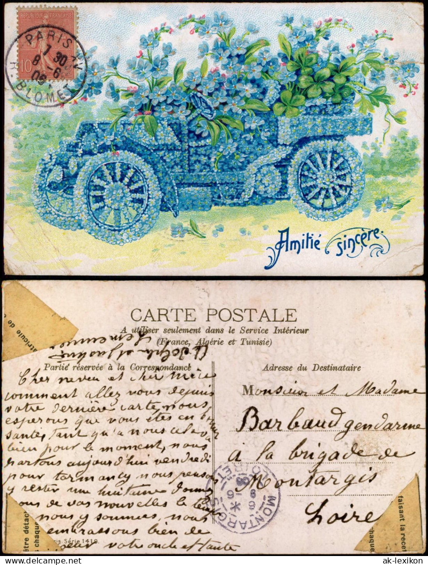 Ansichtskarte  Amitie Sincere Auto Aus Veilchen Aufrichtige Freundschaft 1906 - Andere & Zonder Classificatie