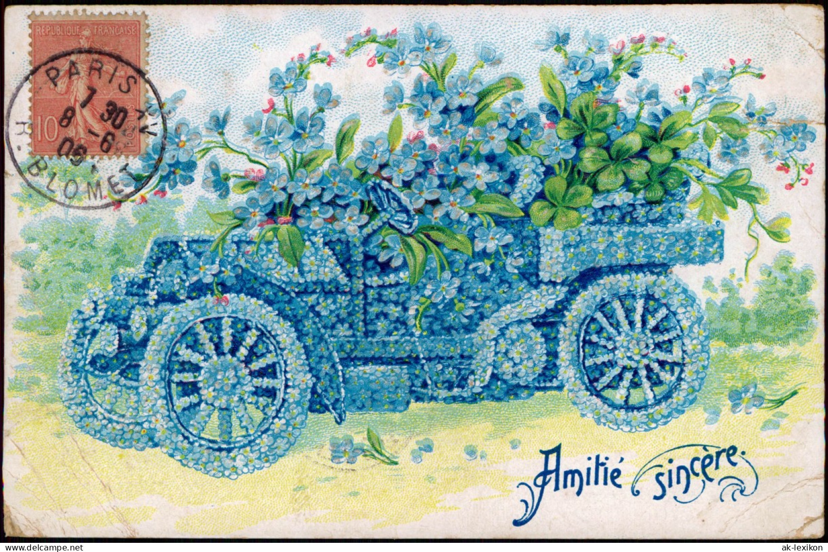 Ansichtskarte  Amitie Sincere Auto Aus Veilchen Aufrichtige Freundschaft 1906 - Andere & Zonder Classificatie