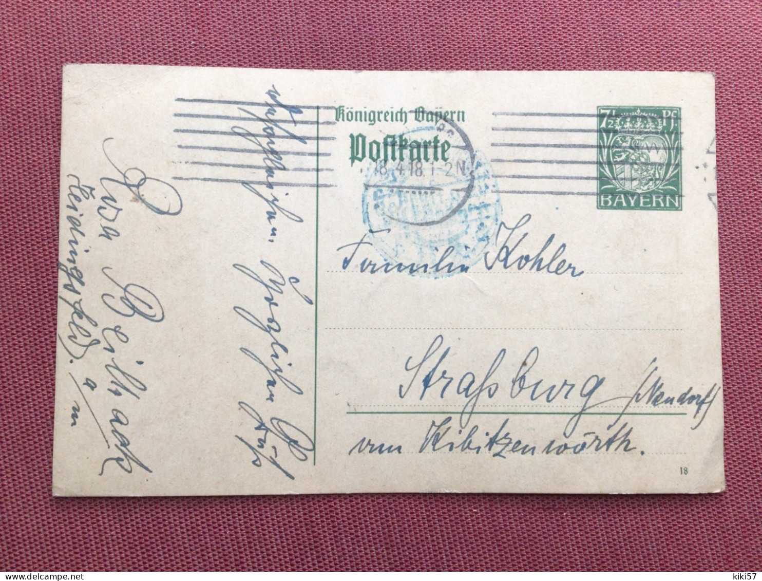 ALLEMAGNE BAYERN Carte Pour STRASBOURG 1918 - Storia Postale