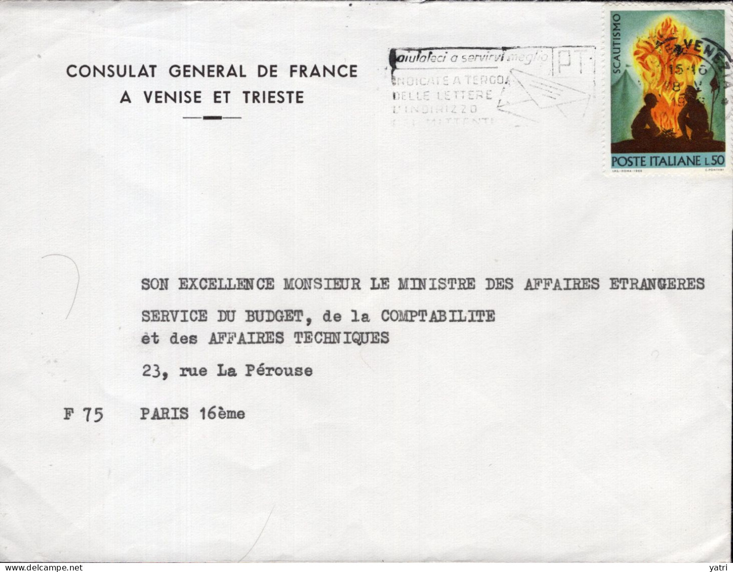 Italia (1968) 50 L. "Scautismo" Su Busta Per La Francia In Tariffa Ridotta - 1961-70: Marcophilie