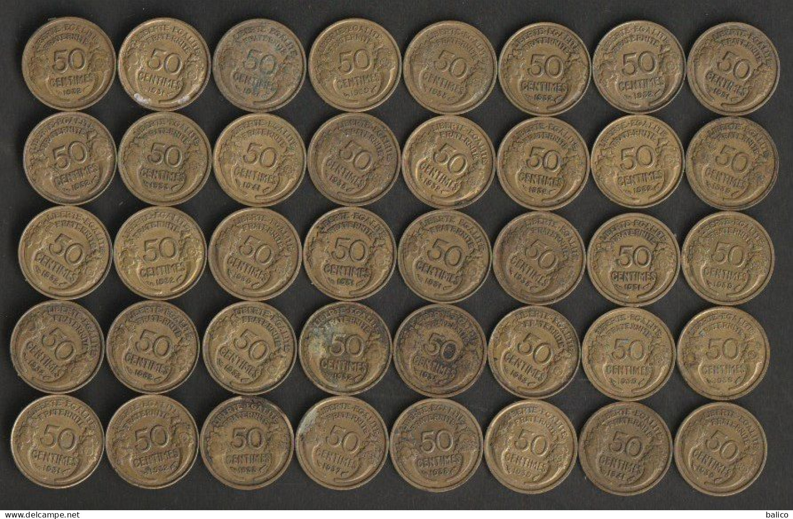 Lot De 40 Pièces De 50 Centimes - Années Divers - Réf, B 1 - 50 Centimes