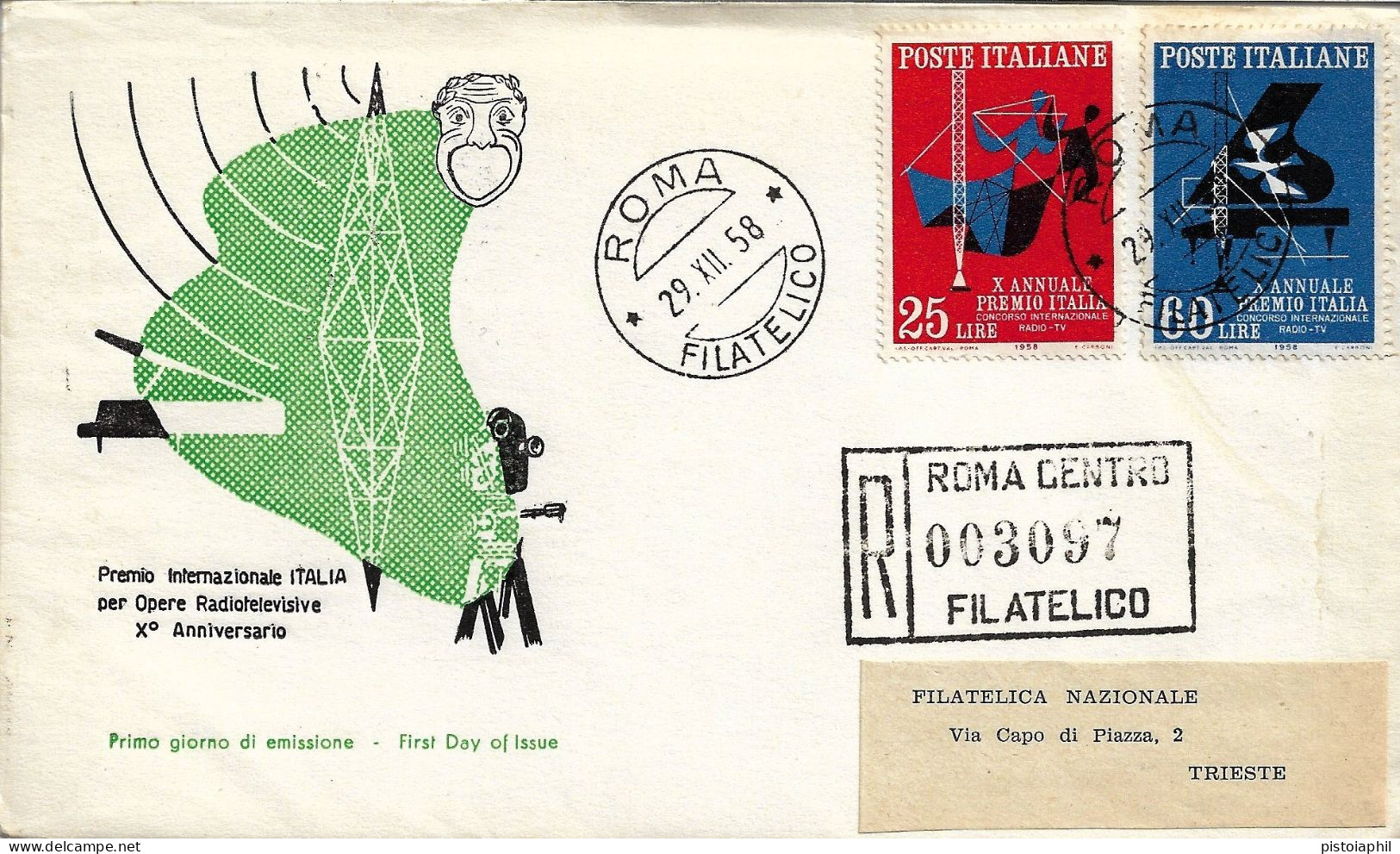 Fdc Roma: PREMIO ITALIA (1958); Raccomamdata; Annullo Filatelico Roma - FDC