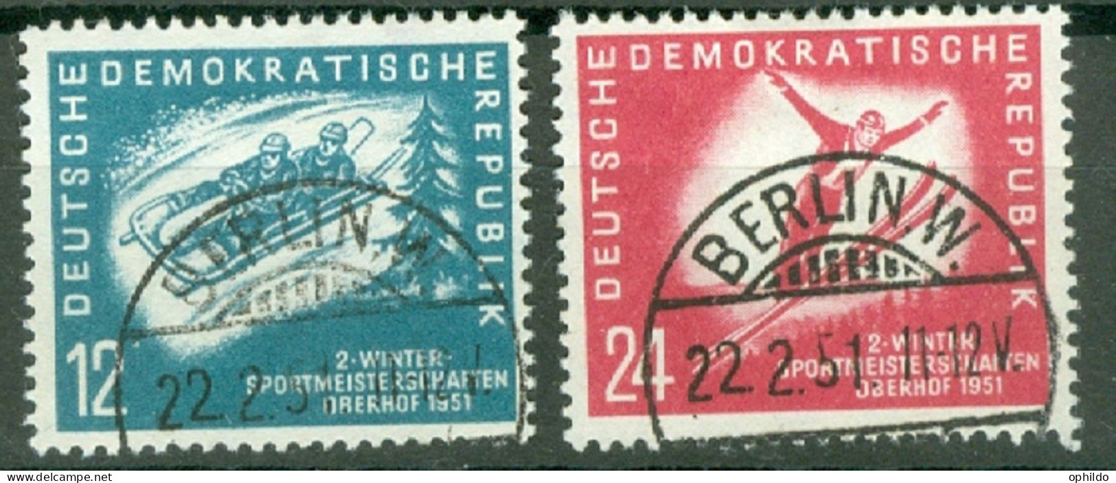 DDR   Yvert  32/33  Ob  TB  Ski Luge - Gebraucht