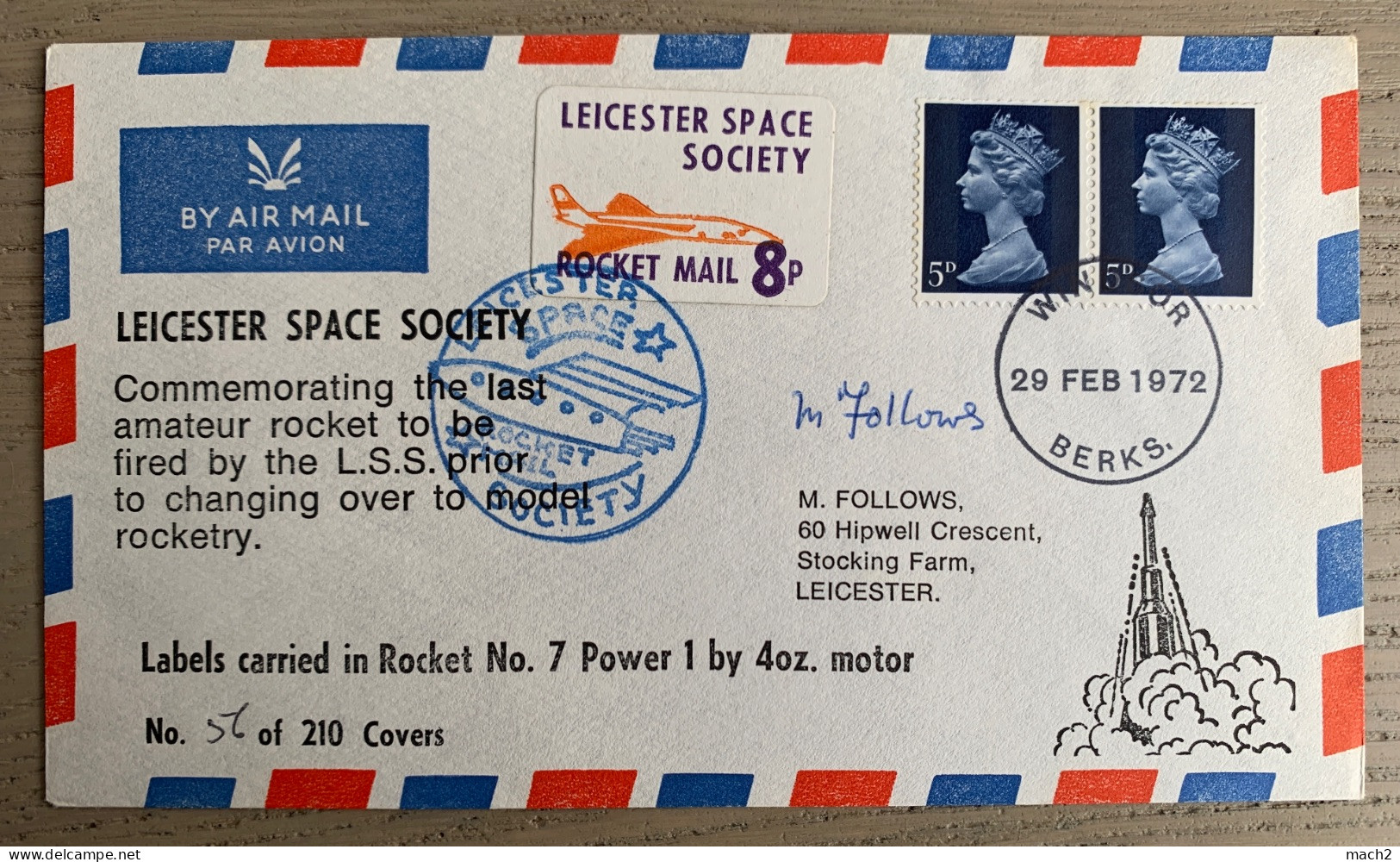 Concorde 29/02/1972 BERKS  Rocket Mail 8p - Concorde