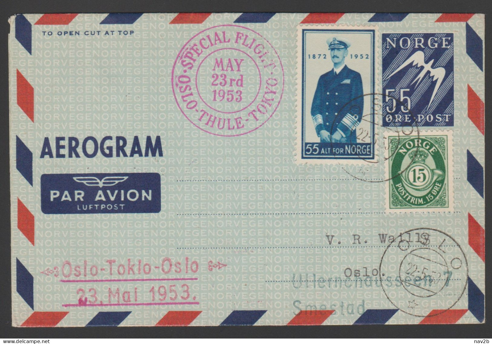 Vol  OSLO - TOKYO   Par THULE . 1953 - Airplanes