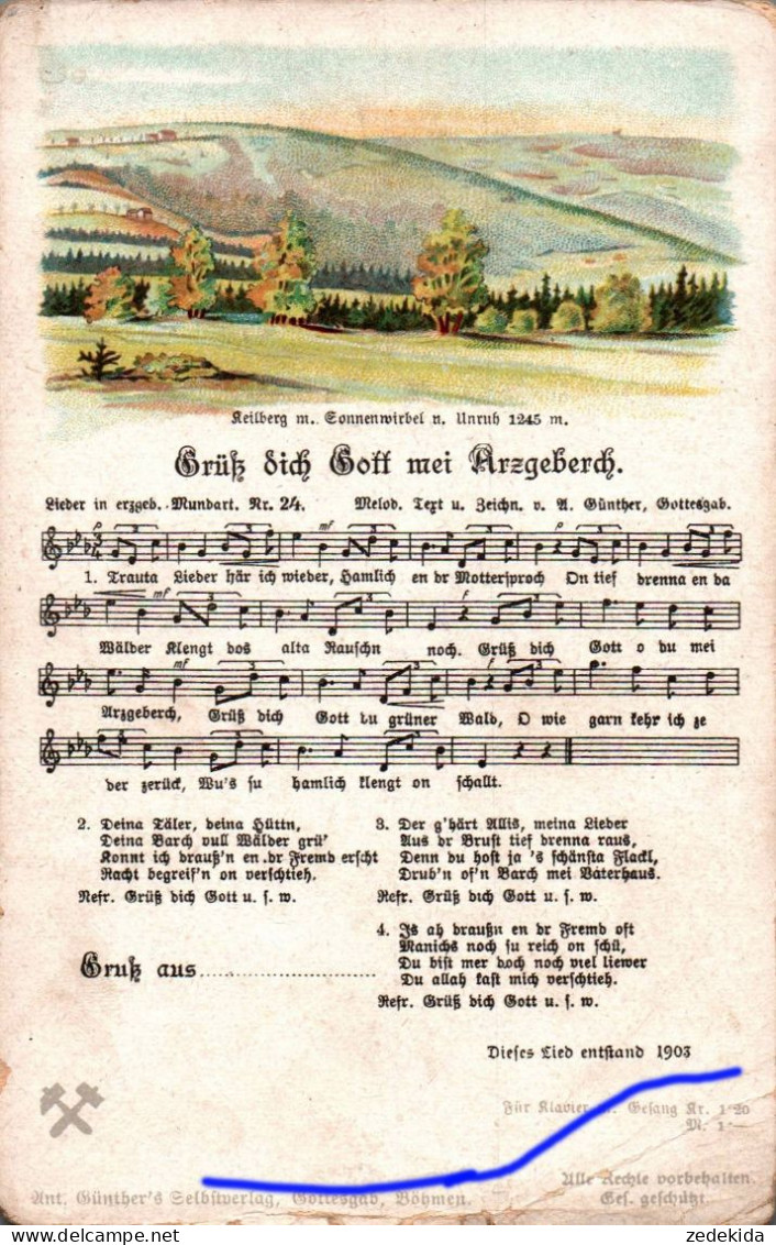 H2073 - Litho Anton Günther Liedkarte - Grüß Dich Gott Mei Arzgeberch ....Gottesgab Böhmen Erzgebirgisches Volkslied - Music