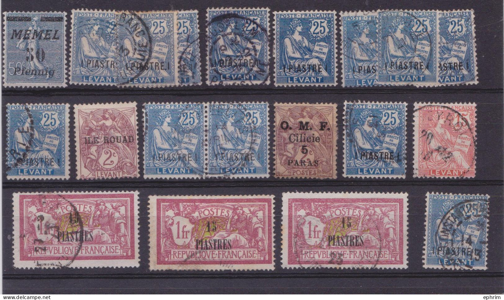 France Timbre Levant Surcharge Memel OMF Cilicie Paras Île Rouad Piastres Piastre Lot De 20 Timbres Neufs Et Oblitérés - Used Stamps