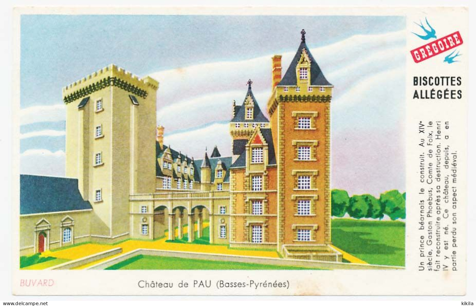Buvard 14.9 X 9.5 Biscottes Allégées GREGOIRE Château De Pau - Biscottes