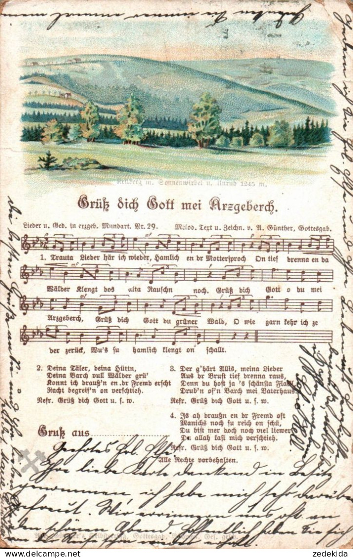 C6649 - Litho Anton Günther Liedkarte - Grüß Dich Gott Mei Arzgeberch ....Gottesgab Böhmen Erzgebirgisches Volkslied - Musique