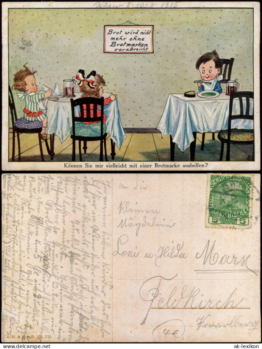 Kinder Scherzkarte Brot Wird Nicht Mehr Ohne Brotmarken Verabreicht. 1918 - Portretten