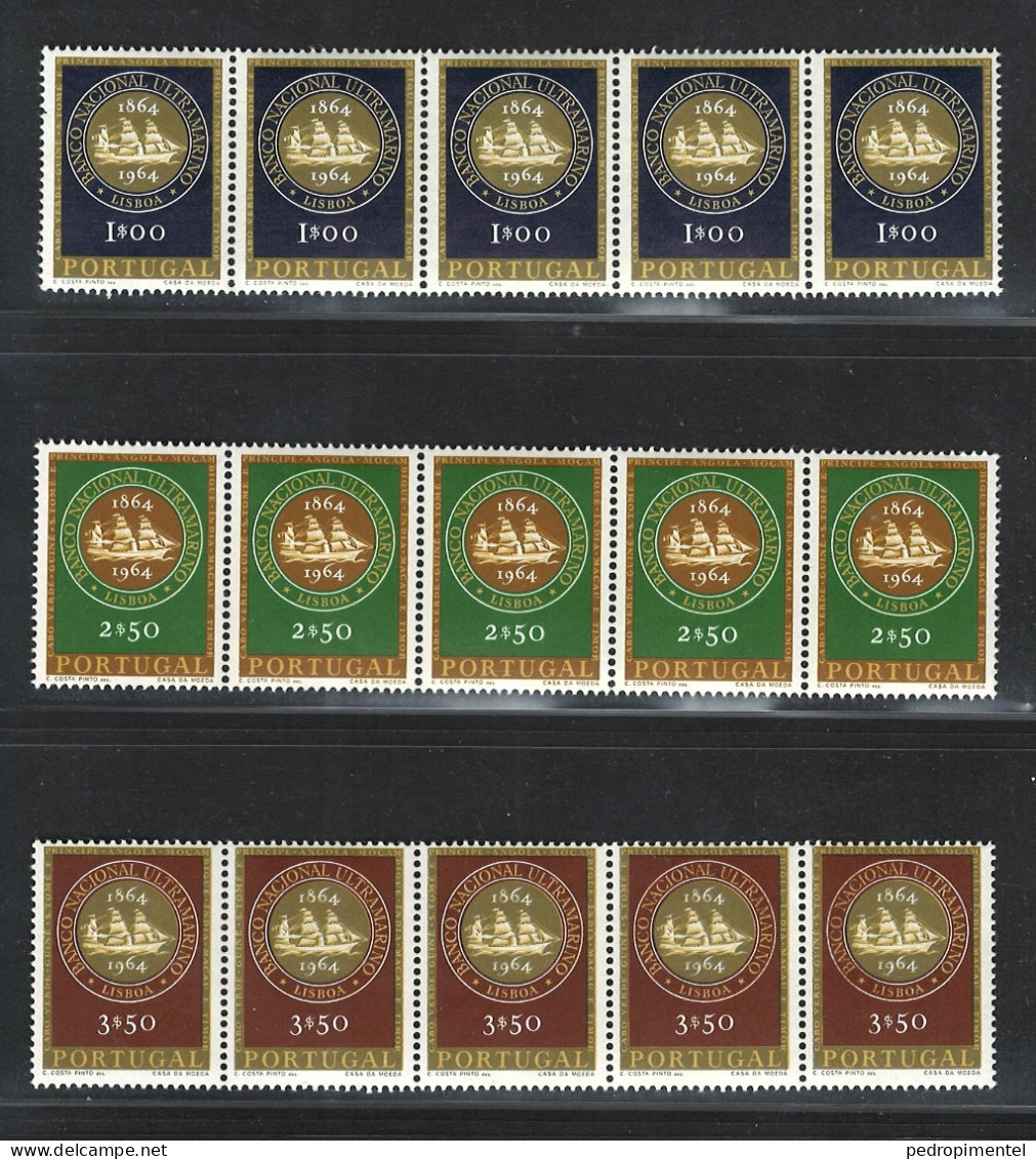 Portugal 1964 "Banco Nacional Ultramarino" Condition MNH #931-933 (blocks Of 5 1x5) - Unused Stamps