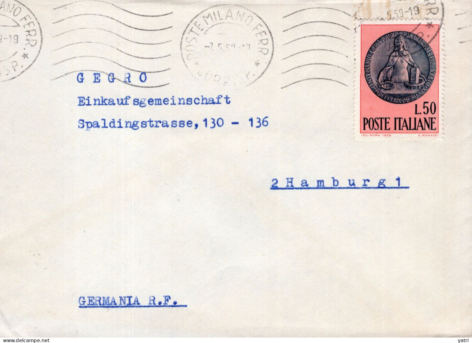 Italia (1969) - 50 Lire "Ragioneria" Su Busta Per La Germania Occidentale In Tariffa Ridotta - 1961-70: Marcofilie
