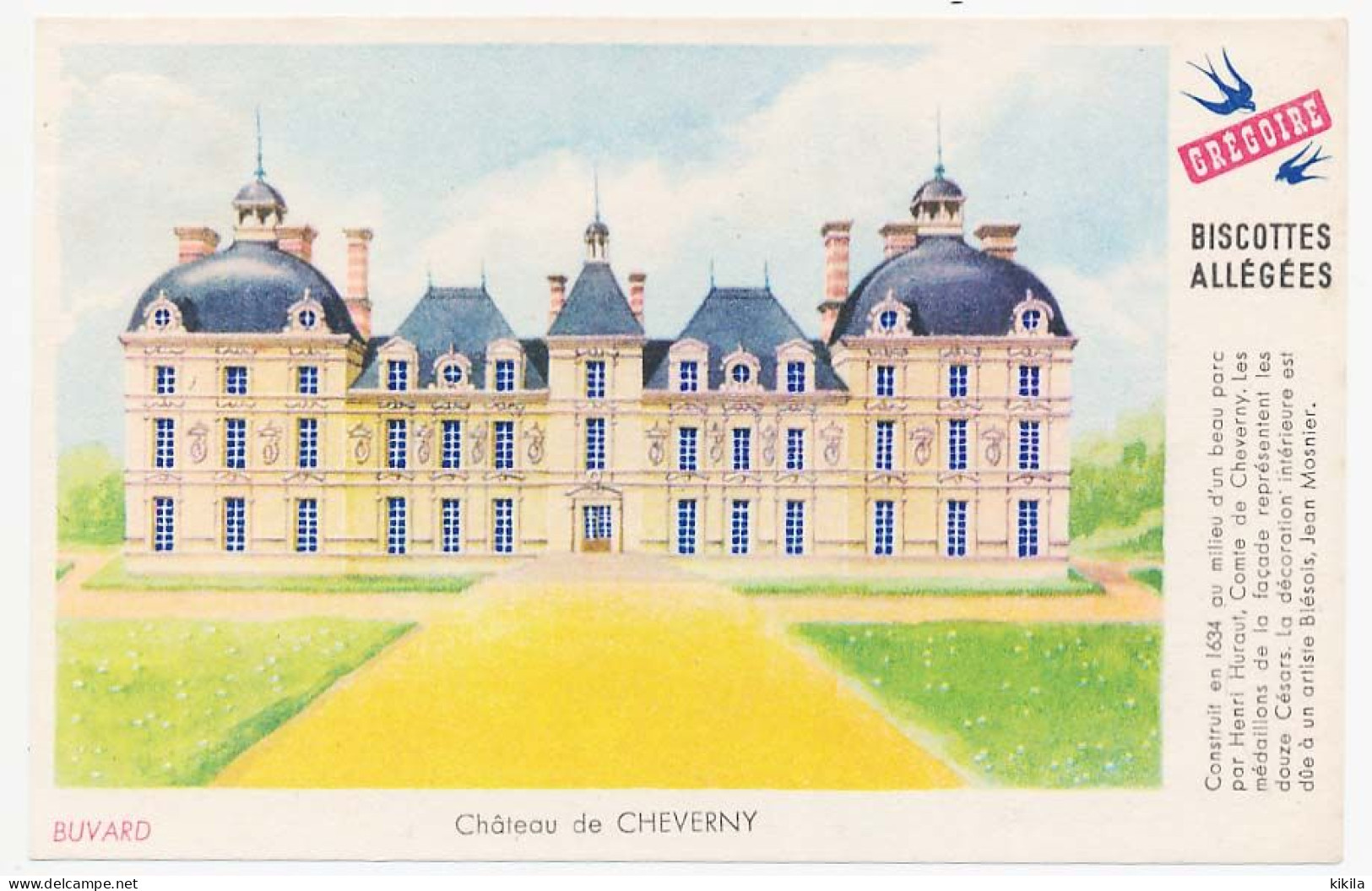 Buvard 14.9 X 9.5 Biscottes Allégées GREGOIRE Château De Cheverny - Bizcochos