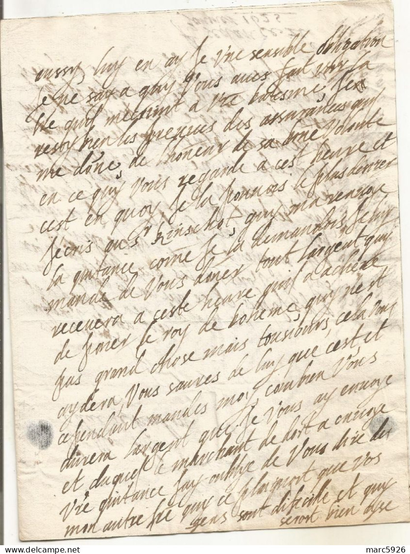 N°2020 ANCIENNE LETTRE DE ELISABETH DE NASSAU A SEDAN AU DUC DE BOUILLON AVEC CACHET DE CIRE DATE 1625