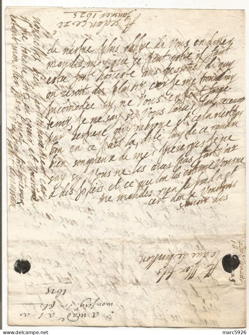 N°2020 ANCIENNE LETTRE DE ELISABETH DE NASSAU A SEDAN AU DUC DE BOUILLON AVEC CACHET DE CIRE DATE 1625