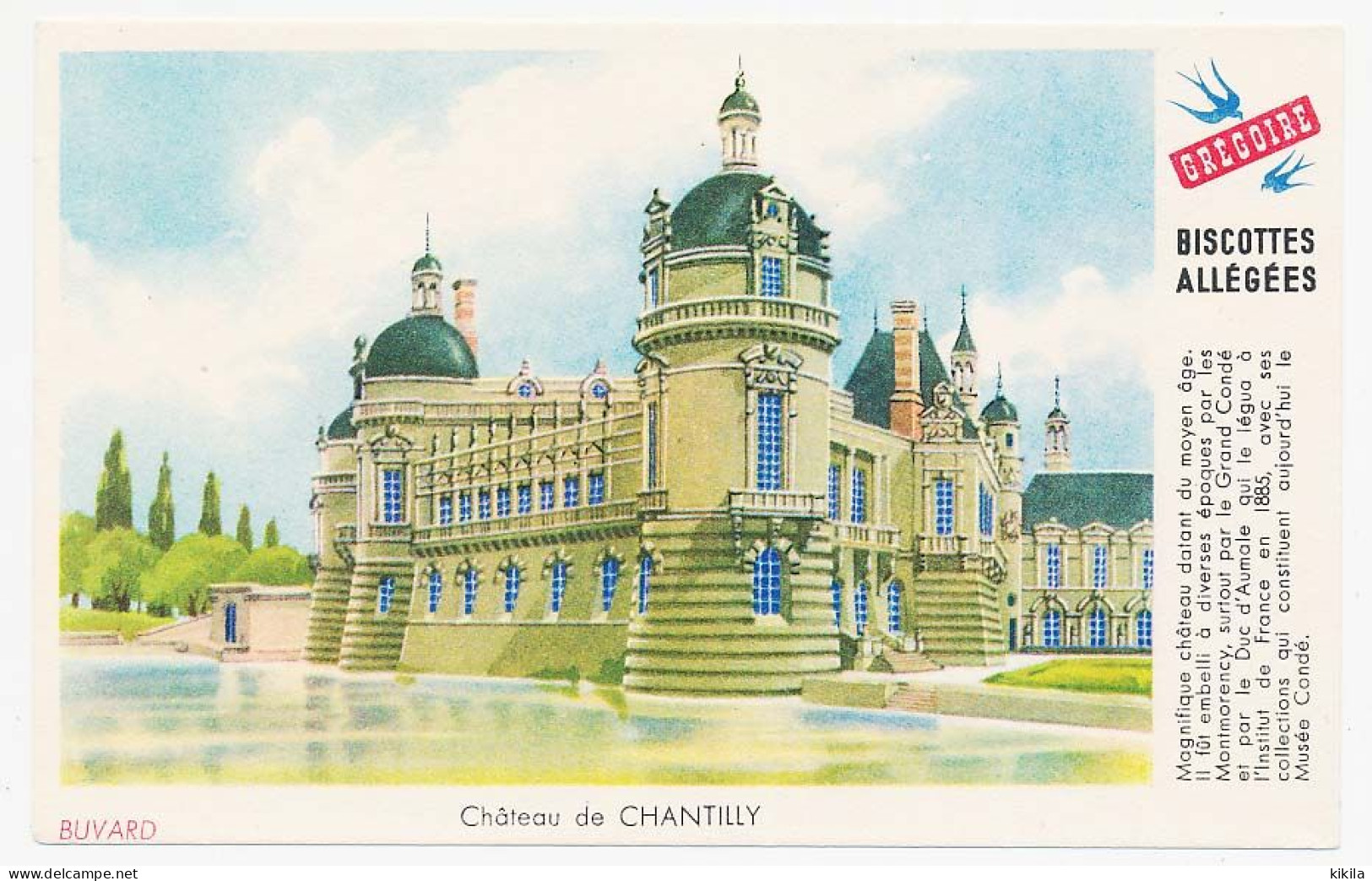 Buvard 14.9 X 9.5 Biscottes Allégées GREGOIRE Château De Chantilly - Biscottes