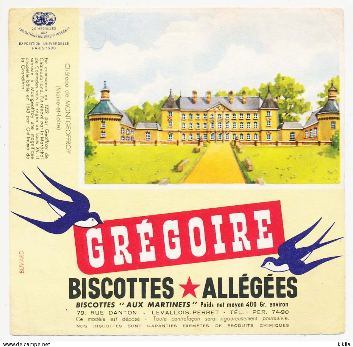 Buvard 16.4 X 16 Biscottes Allégées GREGOIRE Château De Montgeoffroy Maine-et-Loire Poids Net Moyen 400 Gr. Environ - Bizcochos