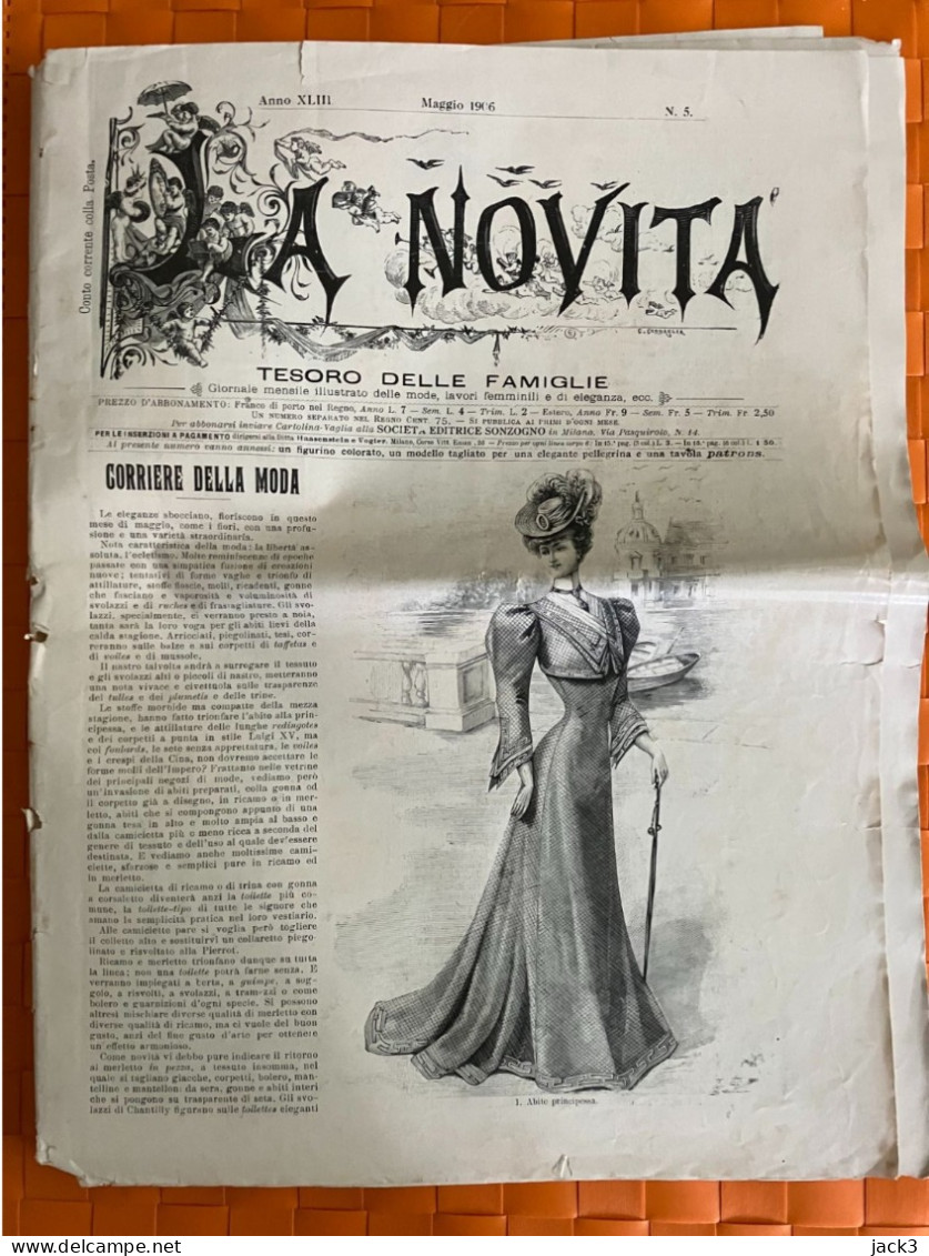 GIORNALE - LA NOVITA' - GIORNALE MENSILE ILLUSTRATO DELLE MODE, LAVORI FEMMINILI, ELEGANZA  1906 - Autres & Non Classés