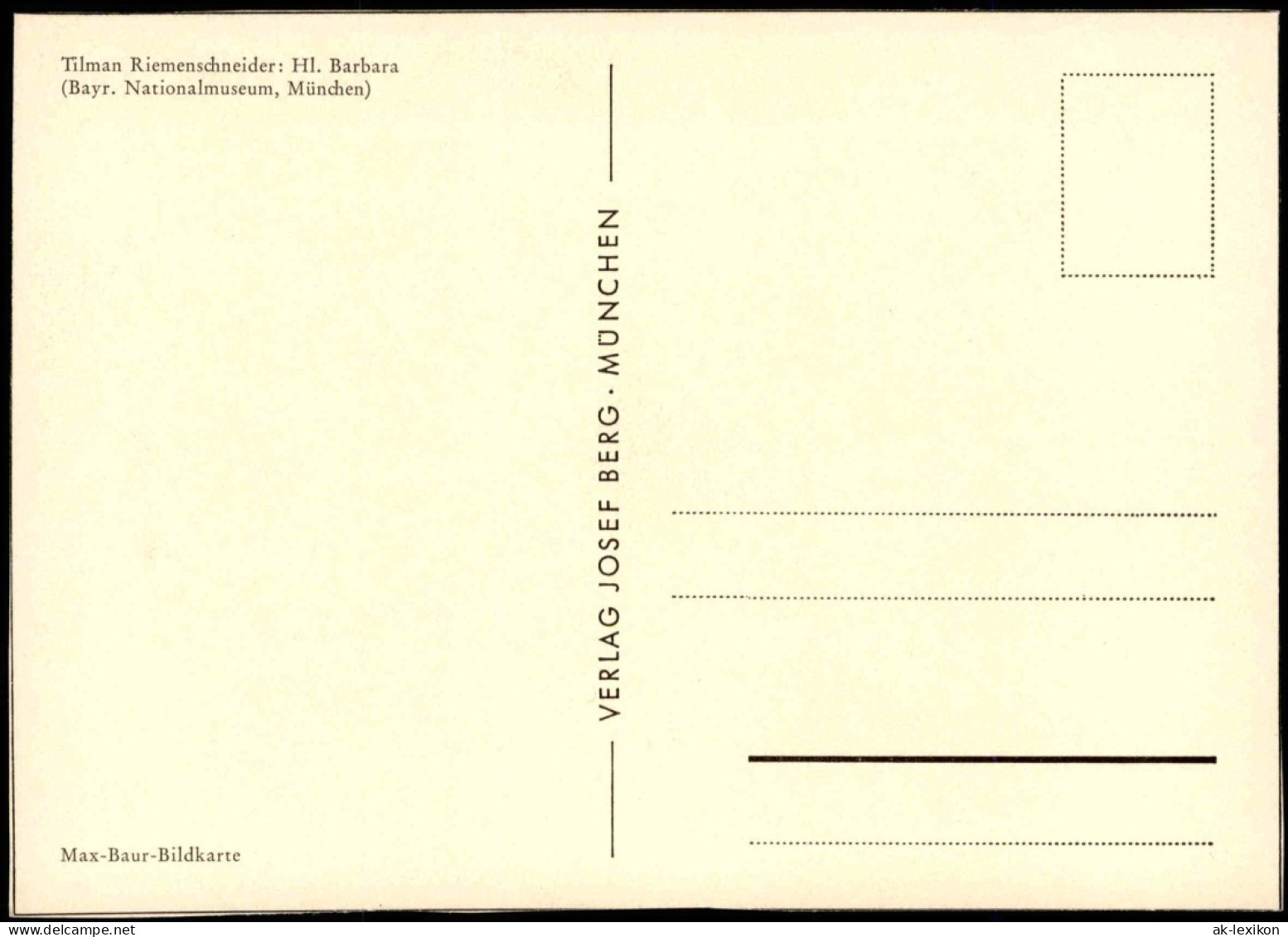 Ansichtskarte  Tilman Riemenschneider: Hl. Barbara, Max-Baur-Bildkarte 1960 - Sonstige & Ohne Zuordnung