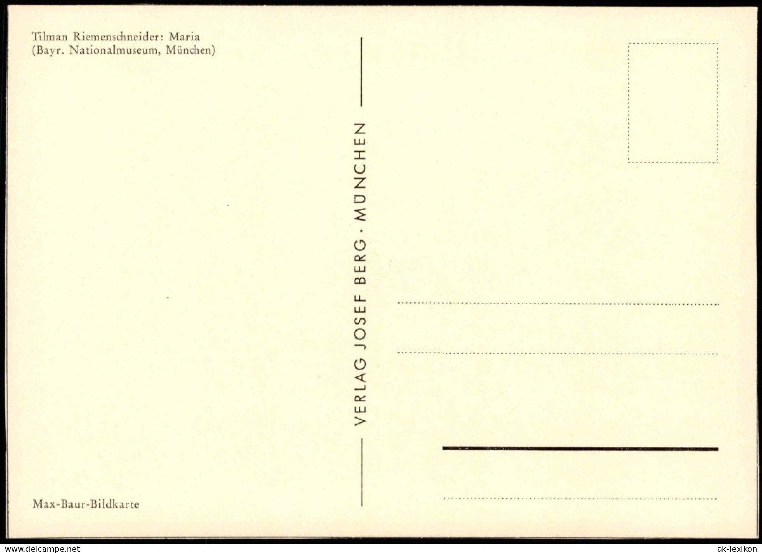 Ansichtskarte  Tilman Riemenschneider: Maria, Max-Baur-Bildkarte 1960 - Autres & Non Classés