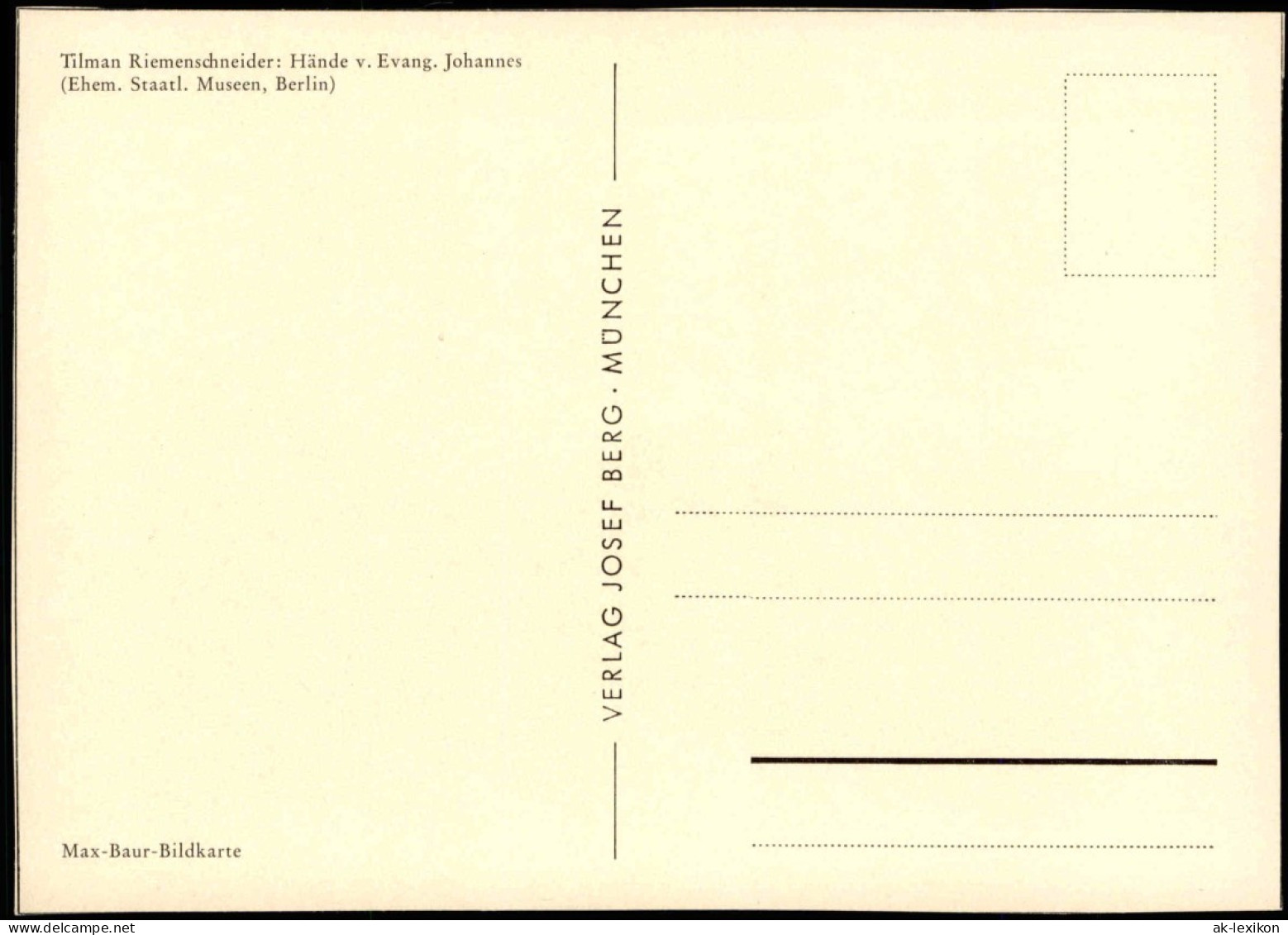 Tilman Riemenschneider: Hände V.. Evang. Johannes Max-Baur-Bildkarte 1960 - Autres & Non Classés