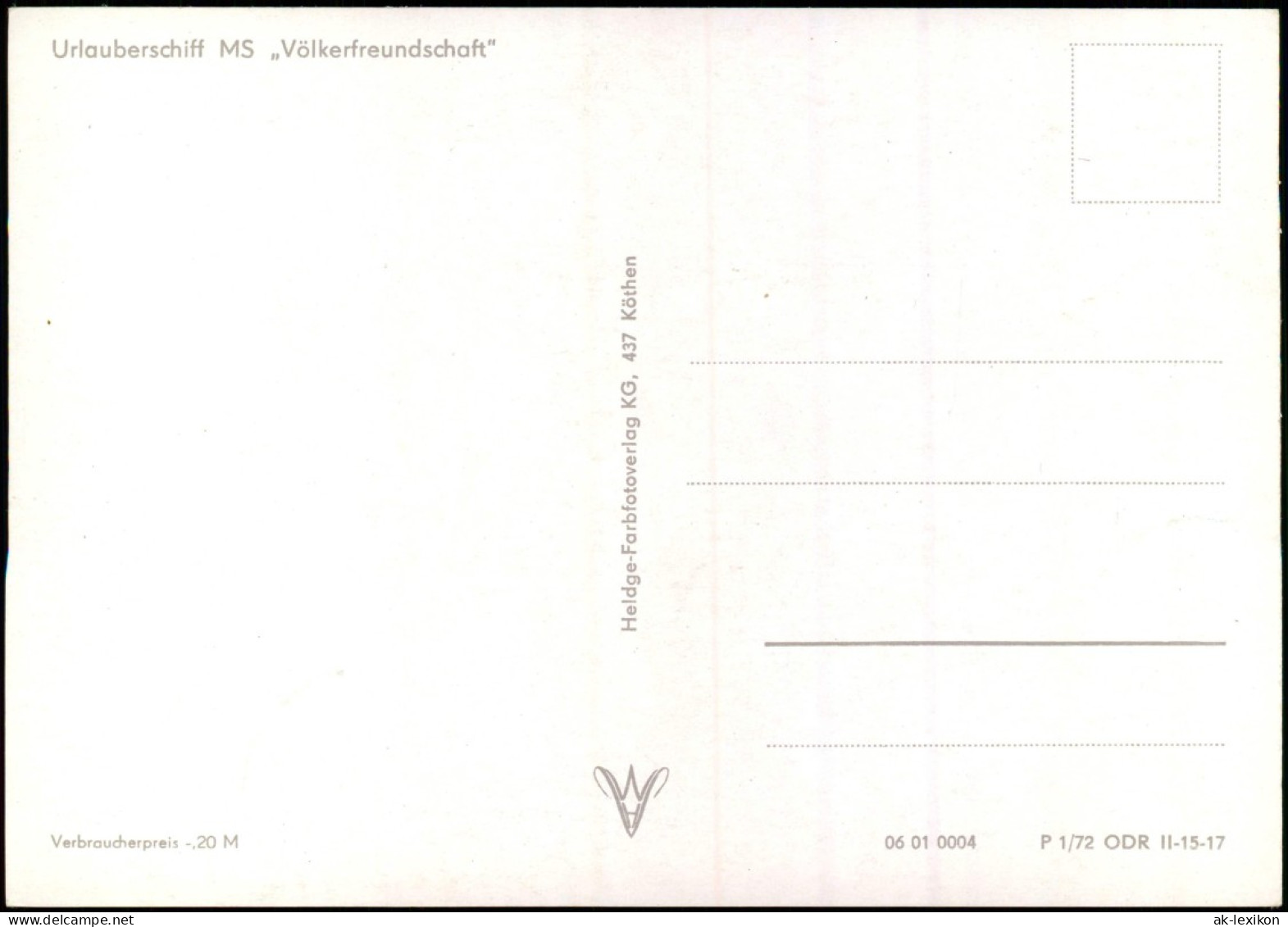 Urlauberschiff MS „Völkerfreundschaft" Schiffe/Schifffahrt - Hochsee 1972 - Autres & Non Classés