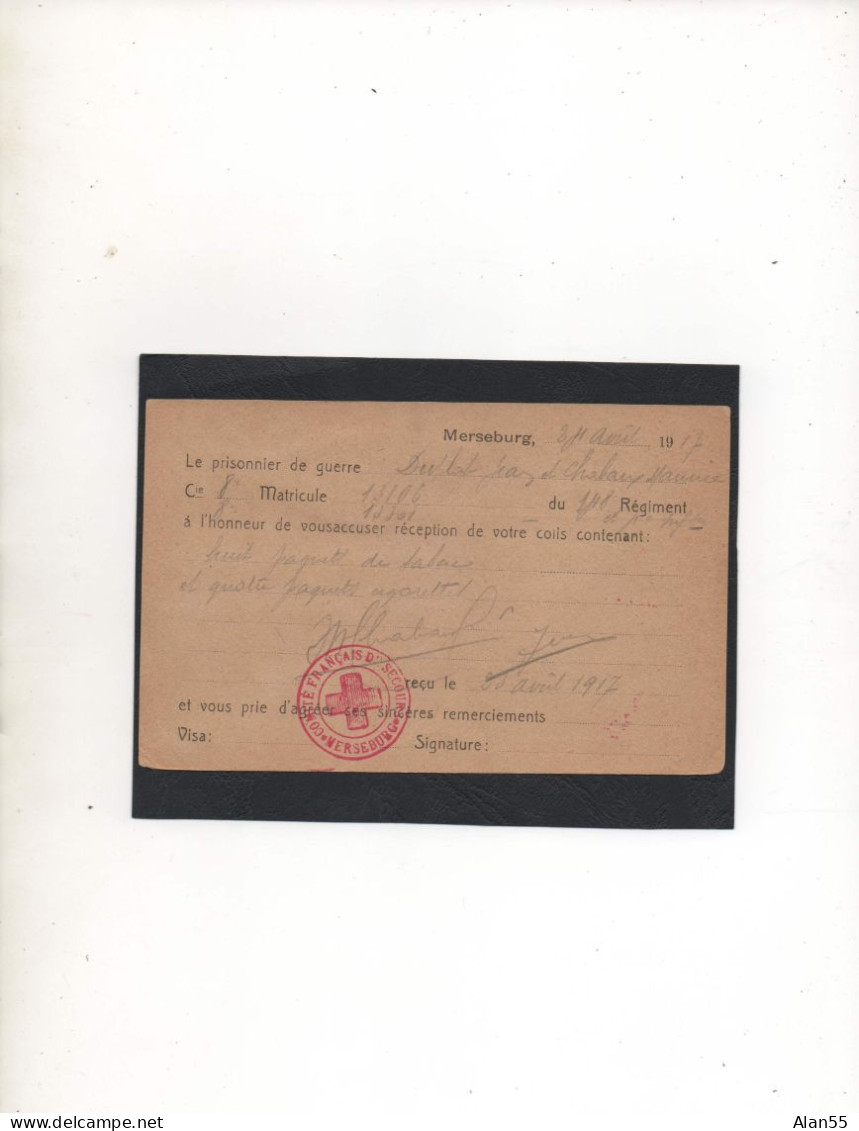 ALLEMAGNE,1917, COMITE FRANCAIS DE SECOURS , MERSEBURG , CROIX-ROUGE GENEVE, LYON (RHONE) FRANCE, CENSURE - Courriers De Prisonniers