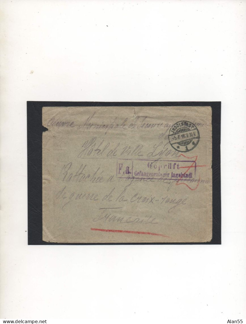 ALLEMAGNE,1916, PRISONNIER DE GUERRE RUSSE,CROIX-ROUGE FRANCAISE,SECTION RUSSE-LYON (RHONE) FRANCE, CENSURE  - Prigionieri