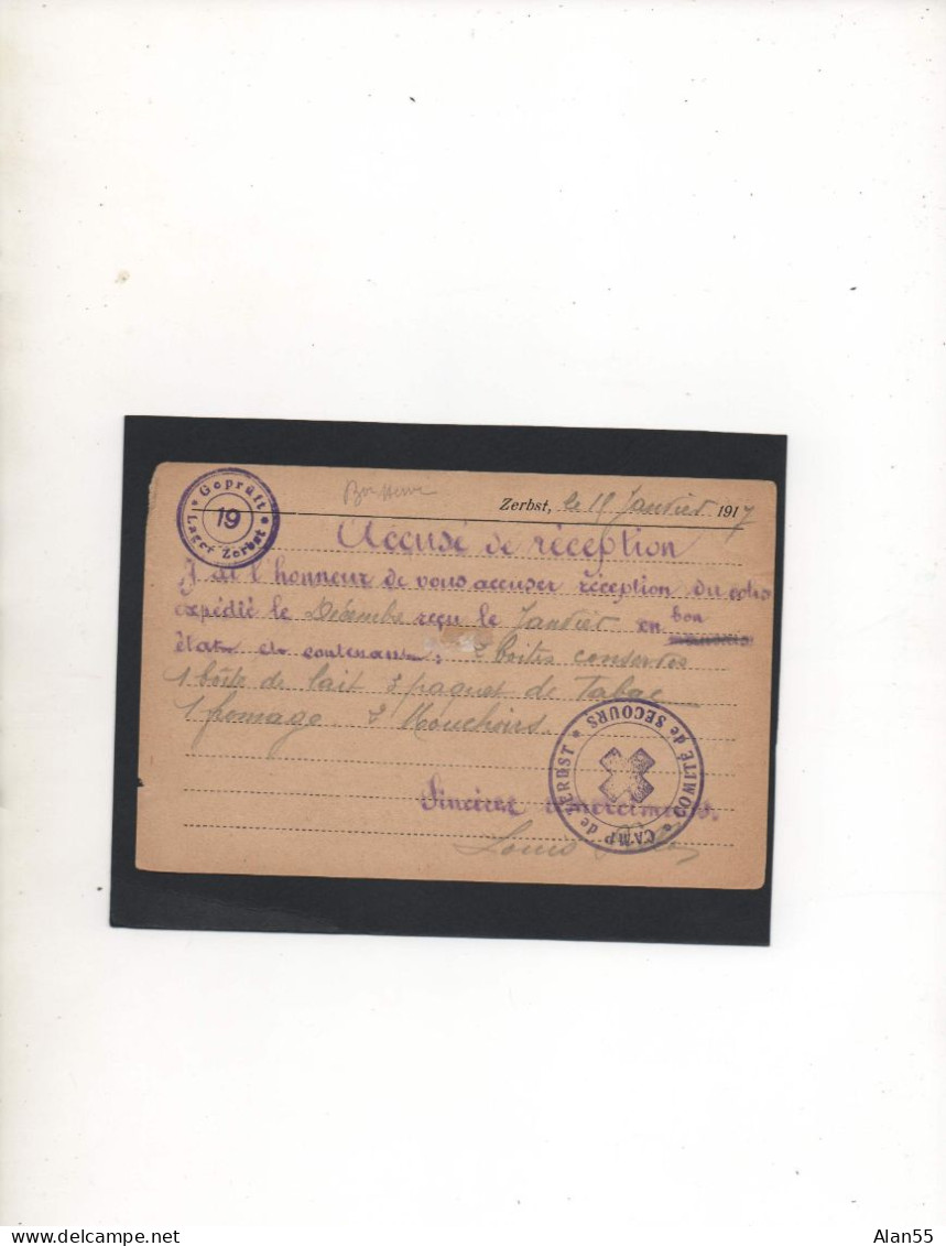 ALLEMAGNE,1917,COMITE DE SECOURS, CAMP DE ZERBST, PRISONNIER DE GUERRE, POUR BERNE ‘SUISSE) CENSURE - Prigionieri