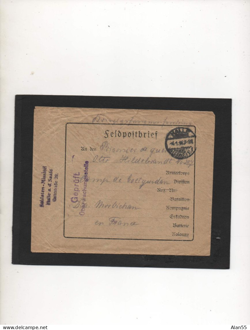 ALLEMAGNE,1916,PRISONNIER DE GUERRE ALLEMAND EN FRANCE, CAMP DE COETQUIDAN (MORBIHAN), CENSURE  - Kriegsgefangenenpost