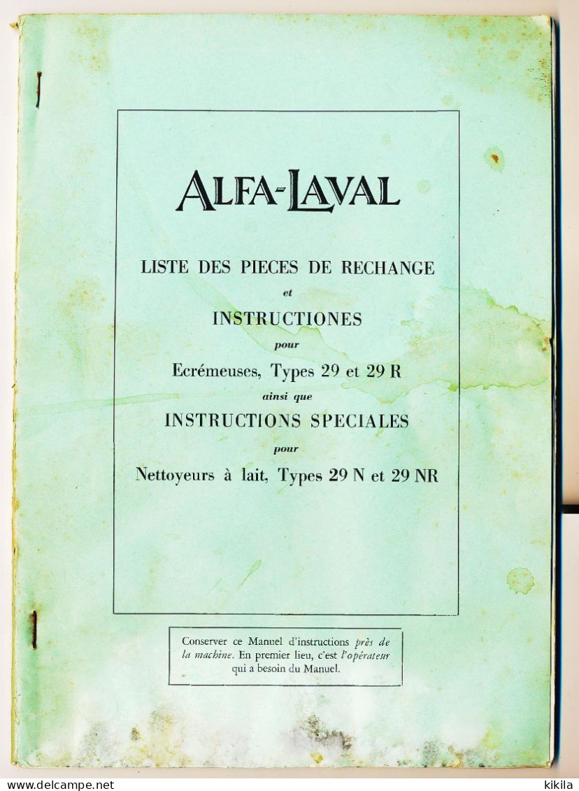 Fascicule 21 X 29.6 ALFA LAVAL Liste Des Pièces De Rechange Et Instructions Pour écremeuses Et Nettoyeur à Lait* - 1950 - ...