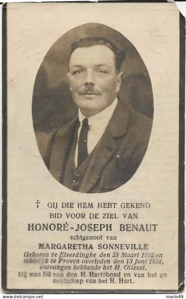 DP. HONORE BENAUT - SONNEVILLE ° ELVERDINGHE 1902 - + PROVEN 1934 - Religion &  Esoterik