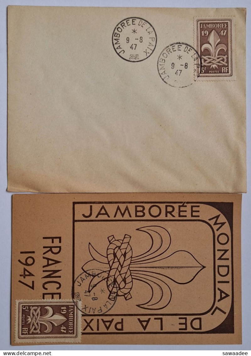 CARTE POSTALE Et ENVELOPPE - JAMBOREE MONDIAL DE LA PAIX FRANCE 1947 - TIMBRES - TAMPONS DATES 9.8.47 - Scoutismo