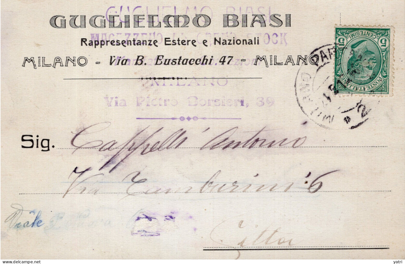 Regno D'Italia (1913) - Ditta Guglielmo Biasi - Cartolina Da Milano Per Città - Marcophilie