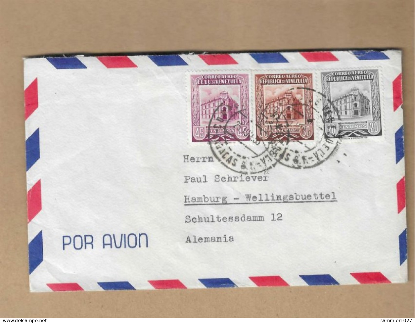 Los Vom 05.05  Briefumschlag Aus Caracas  Nach Hamburg 1935 - Venezuela