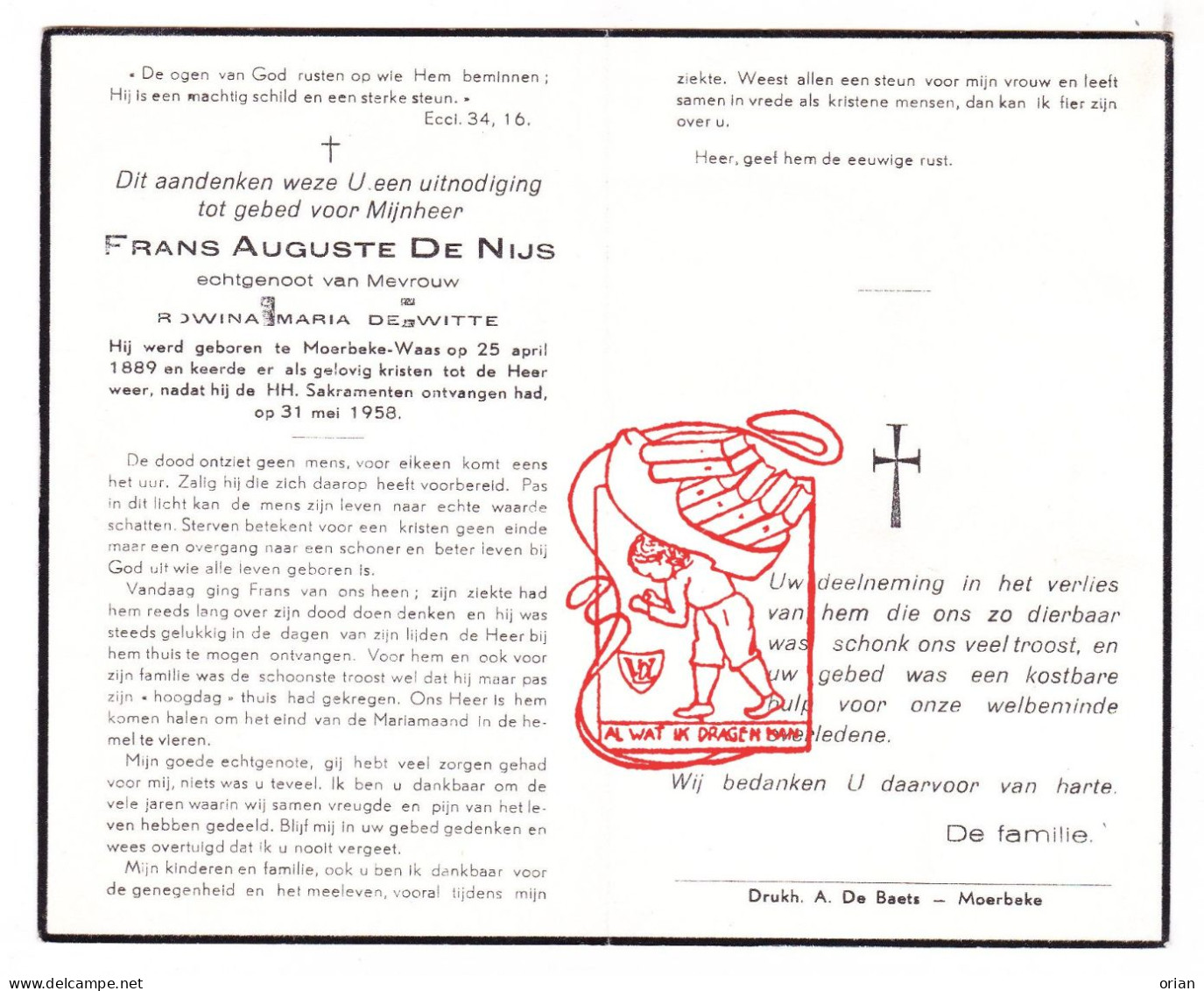 DP Frans Auguste De Nijs ° Moerbeke Waas 1889 † 1958 X Rowina De Witte // - Devotion Images