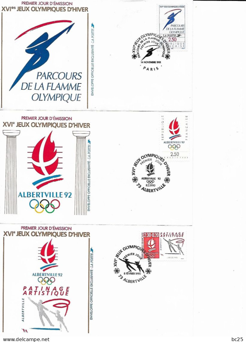 FRANCE -J.O.D'ALBERTVILLE 1992- FEUILLET N° 14 ET COMPLET 12 TRES BELLES ENVELOPPES NEUVES* * PARCOURS FLAMME 1er JOUR- - Briefe U. Dokumente