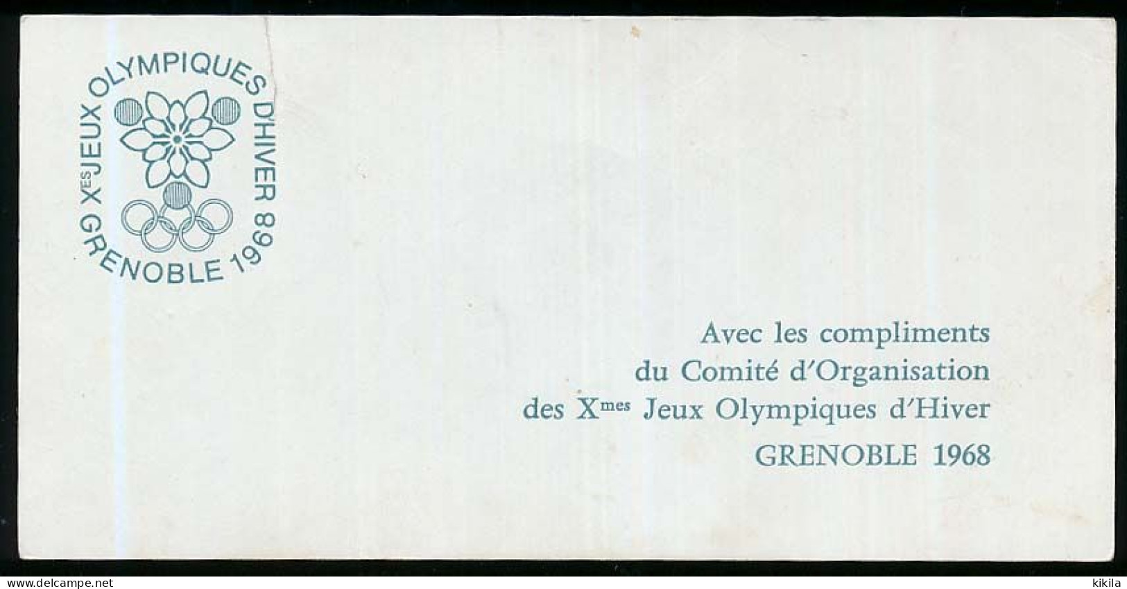 Carton "Avec Les Compliments Du Comité D'Organisation Des X° Jeux Olympiques D'Hiver De GRENOBLE 1968" Olympic Games 68 - Other & Unclassified