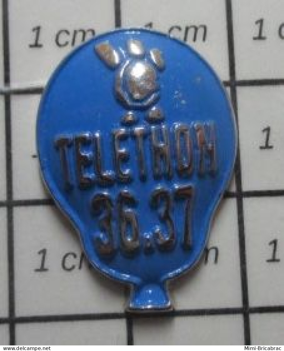1718B Pin's Pins / Beau Et Rare / INFORMATIQUE / MINITEL 36.37 TELETHON BALLON DE BAUDRUCHE Version Bleue - Informatik