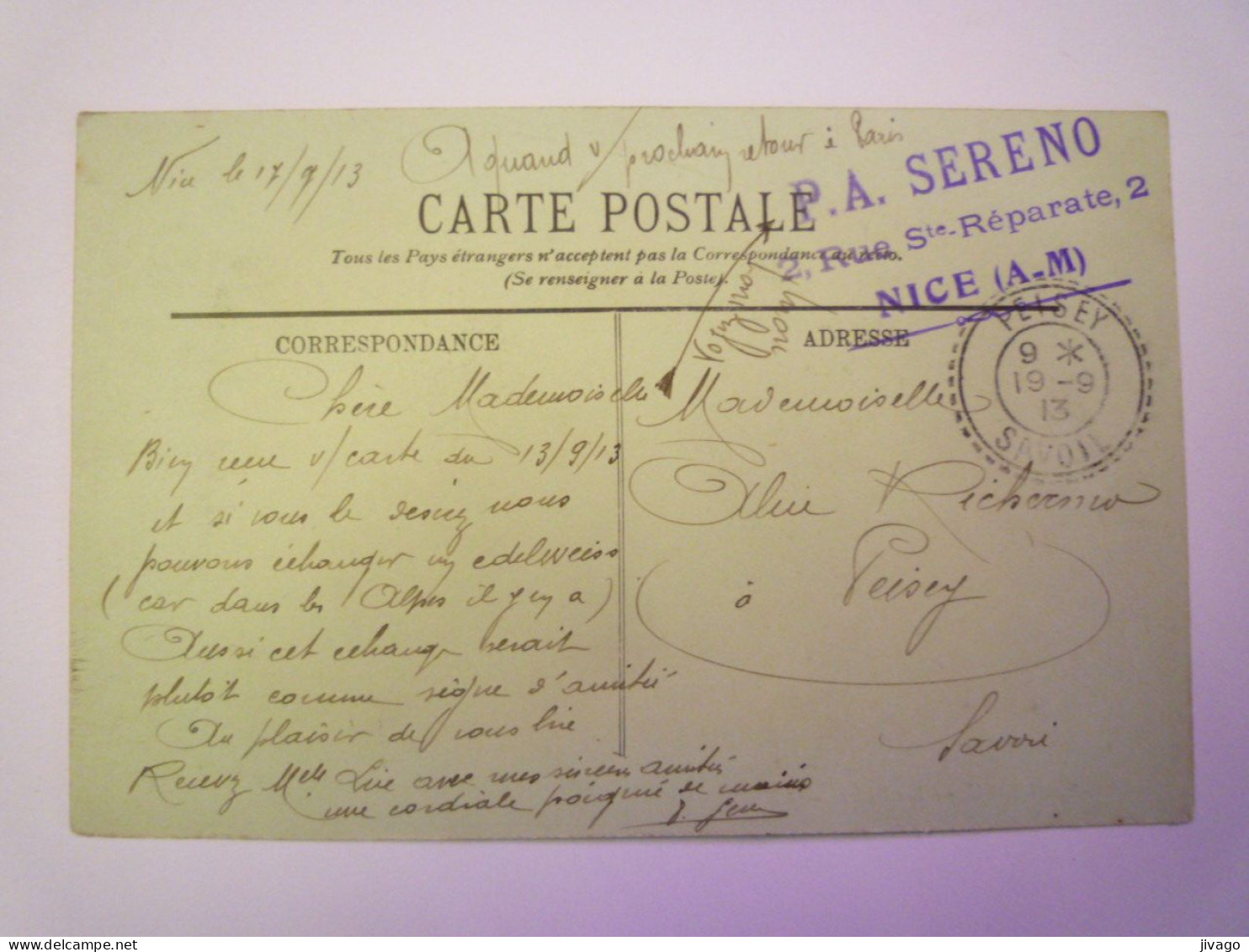 2024 - 1720  SEMEUSE  10 C  Perforée  C P  Sur Carte Postale De 1913   XXX - Brieven En Documenten